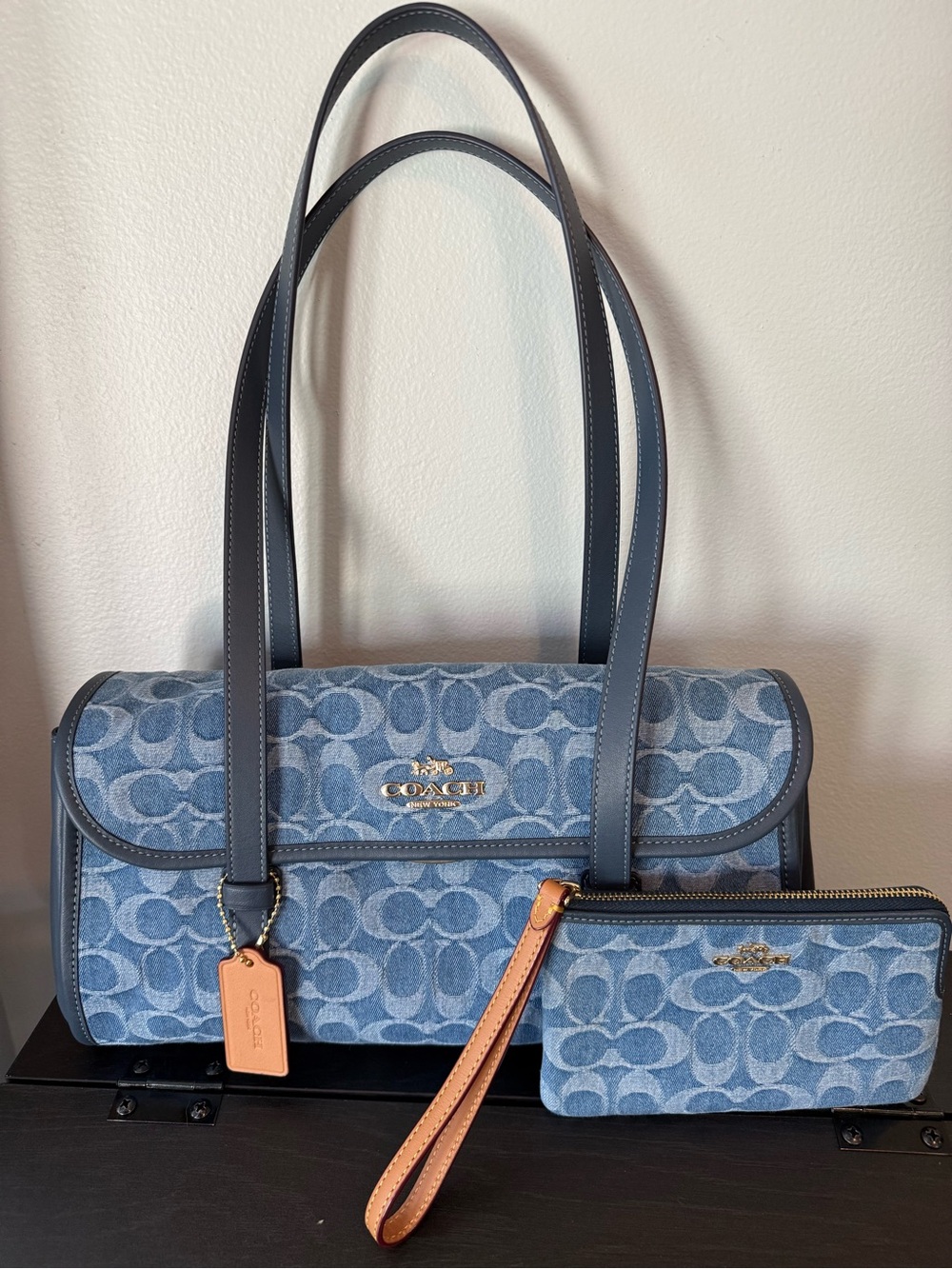 Coach Denim Signature Bridget Shoulder Bag with Matching Wristlet
